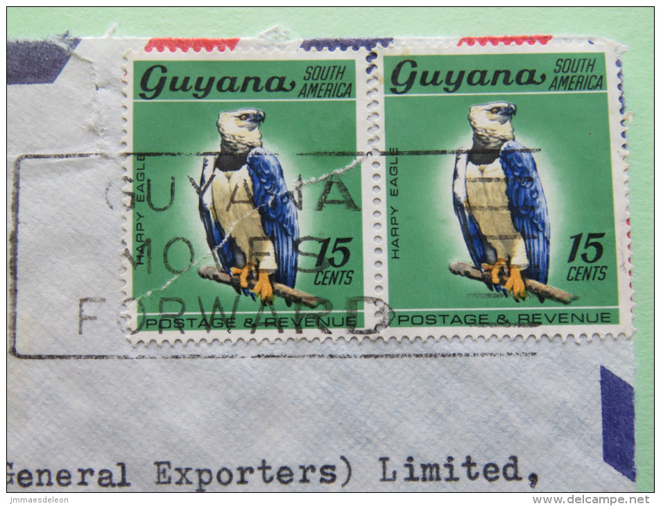 Guyana 1969 Cover To England - Birds (one Broken) Harpy Eagle - Guiana (1966-...)