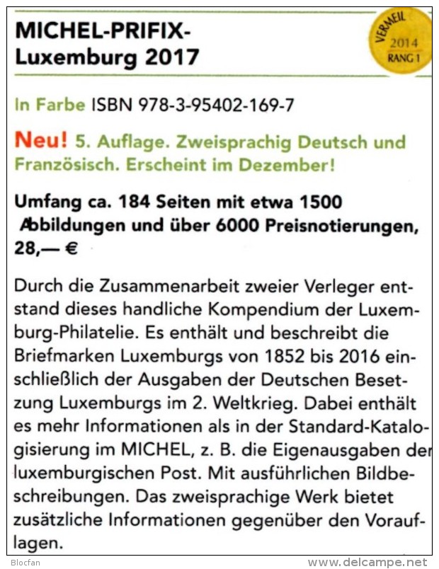 MICHEL/PRIFIX Luxemburg Briefmarken Katalog 2017 Neu 28&euro; Spezial: ATM MH Dienst Porto Besetzungen In Deutsch/franzö - Sonstige & Ohne Zuordnung