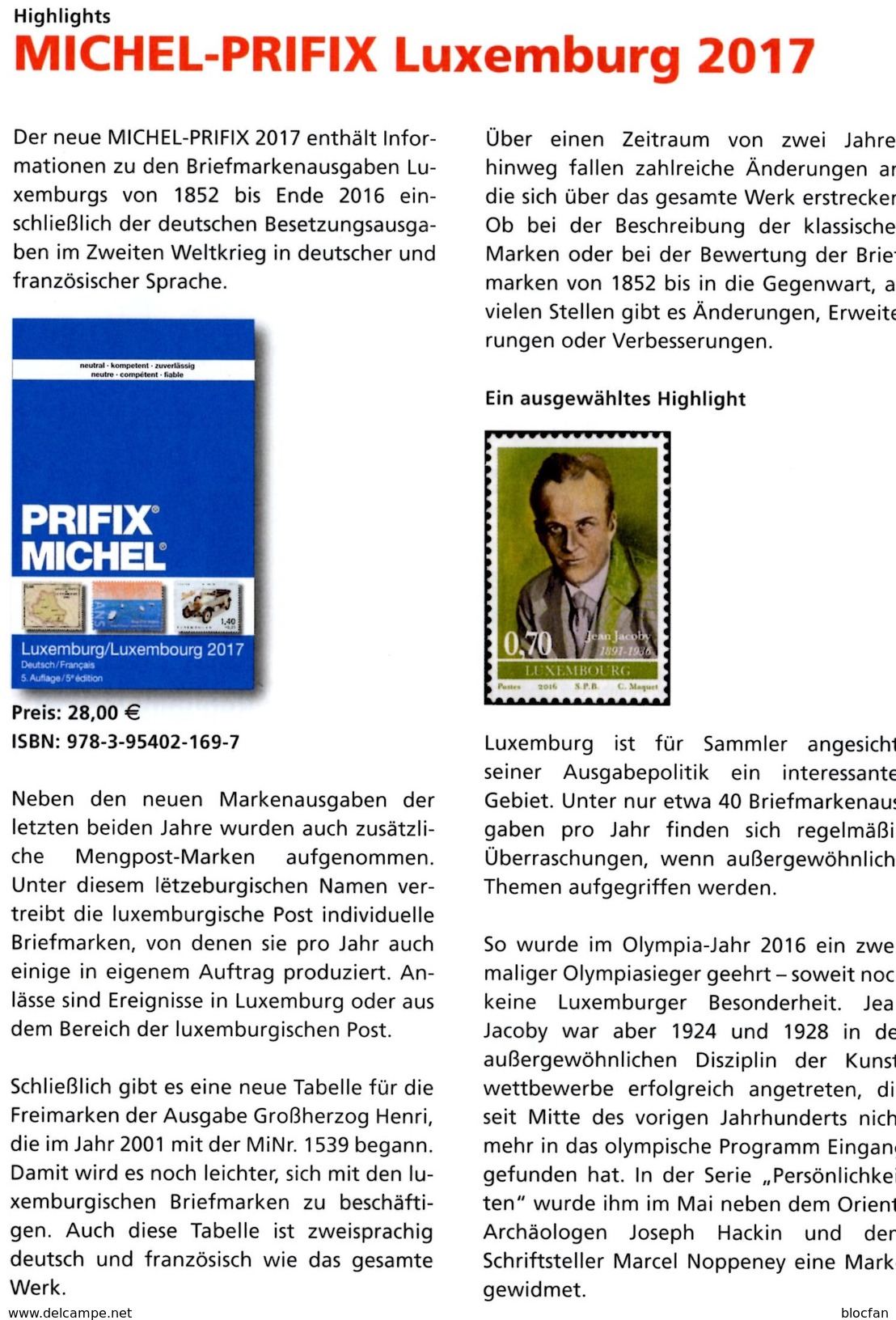 MICHEL/PRIFIX Luxemburg Briefmarken Katalog 2017 neu 28&euro; Spezial: ATM MH Dienst Porto Besetzungen in deutsch/franzö