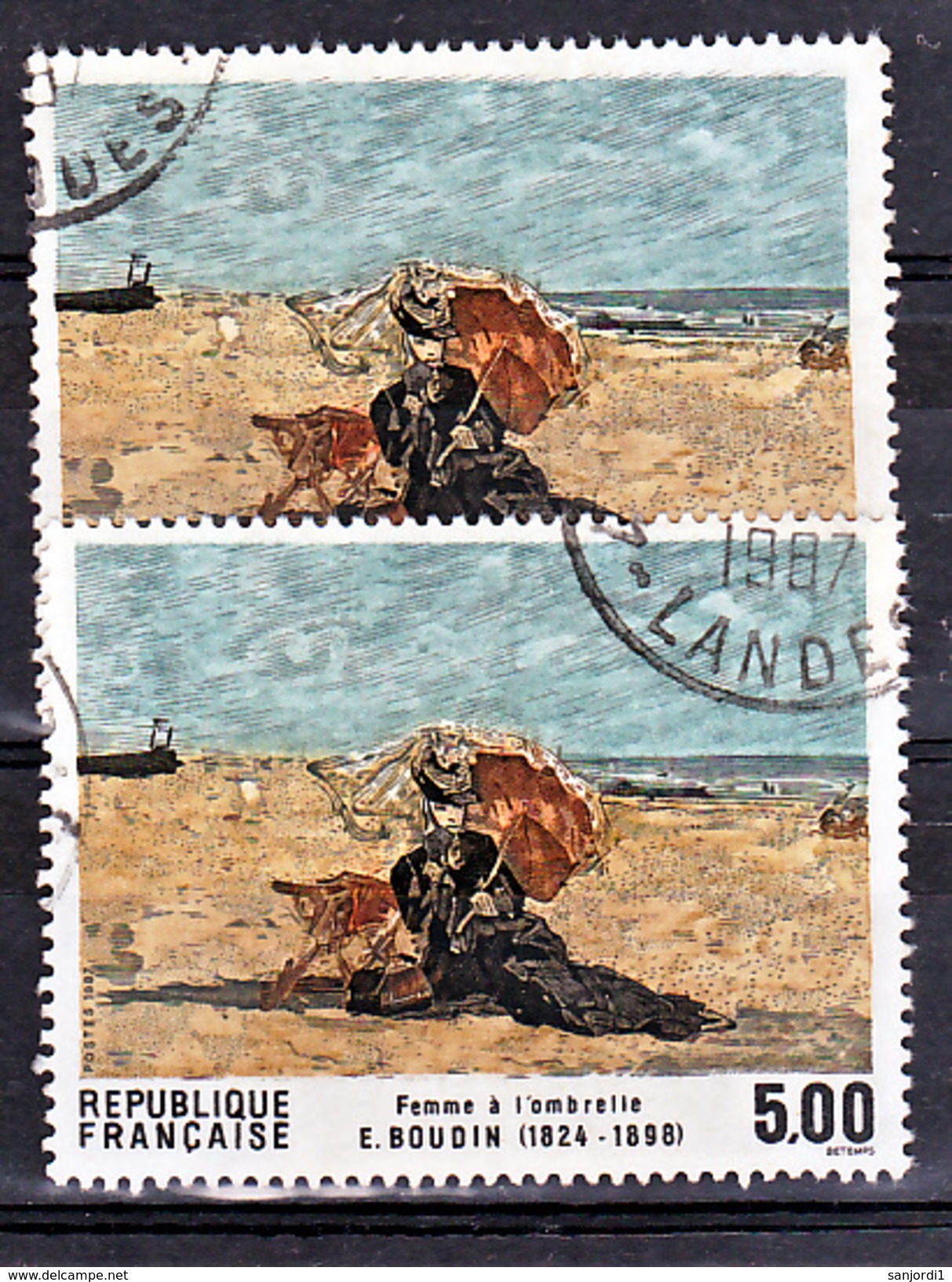 France 2474 Femme à L'ombrelle Variété Pluie Hors Du Cadre Et Normal Oblitéré Used - Used Stamps