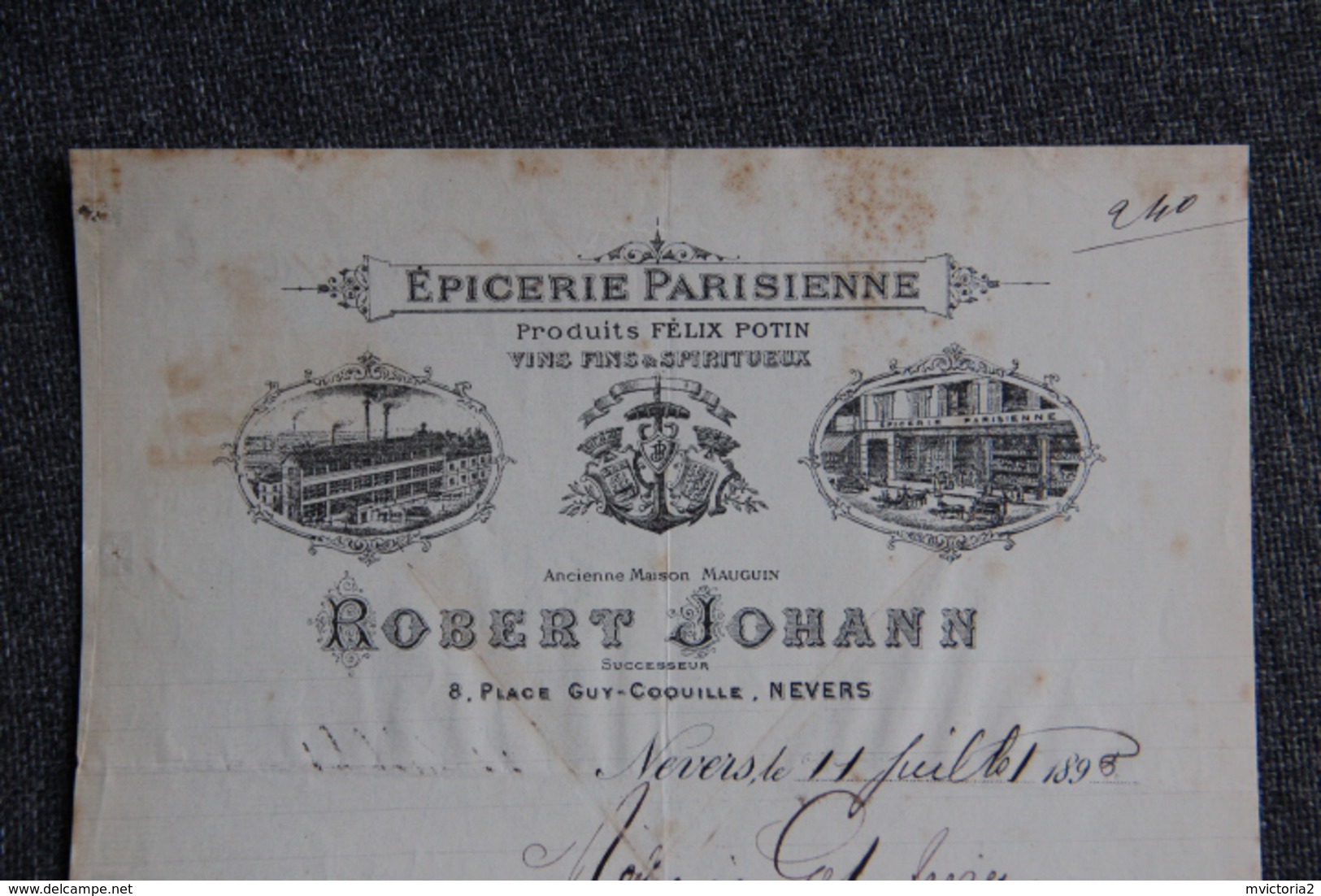 Facture Ancienne, NEVERS - Epicerie Parisienne Félix POTIN, ROBERT JOHANN, 8 Place Guy Coquille. - 1800 – 1899