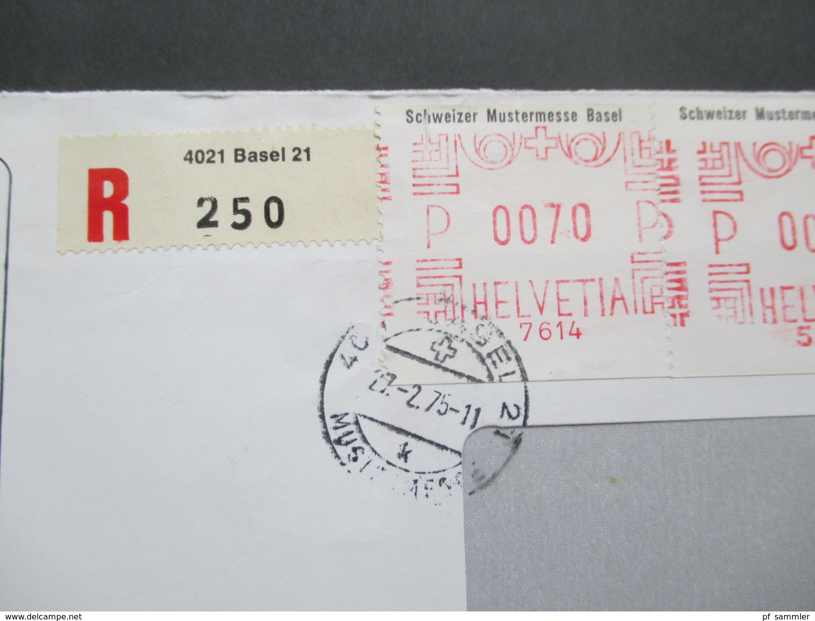 Beleg Schweiz 1975 Gedruckte Briefmarke! Schweizer Mustermesse Basel. Automatenmarke?! Einschreiben / R - Brief - Covers & Documents