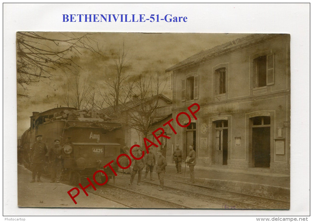 Gare-BETHENIVILLE-Locomotive-Train-CARTE PHOTO Allemande-Guerre 14-18-1 WK-FRANCE-51-Feldpost- - Bétheniville