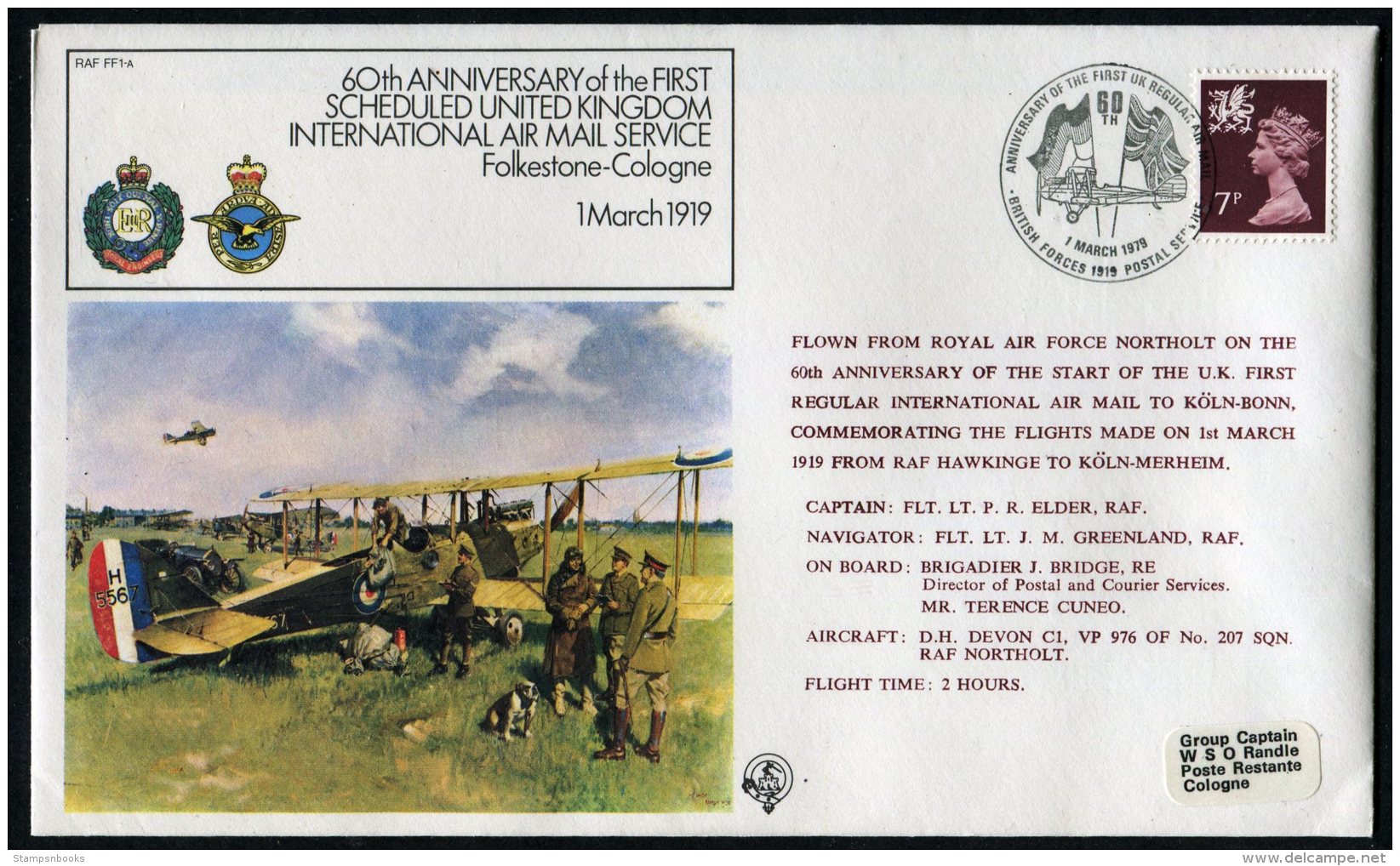 1979 GB Germany Koln RAF Northolt, Hawkinge FF 1-A Flight Cover - Covers & Documents