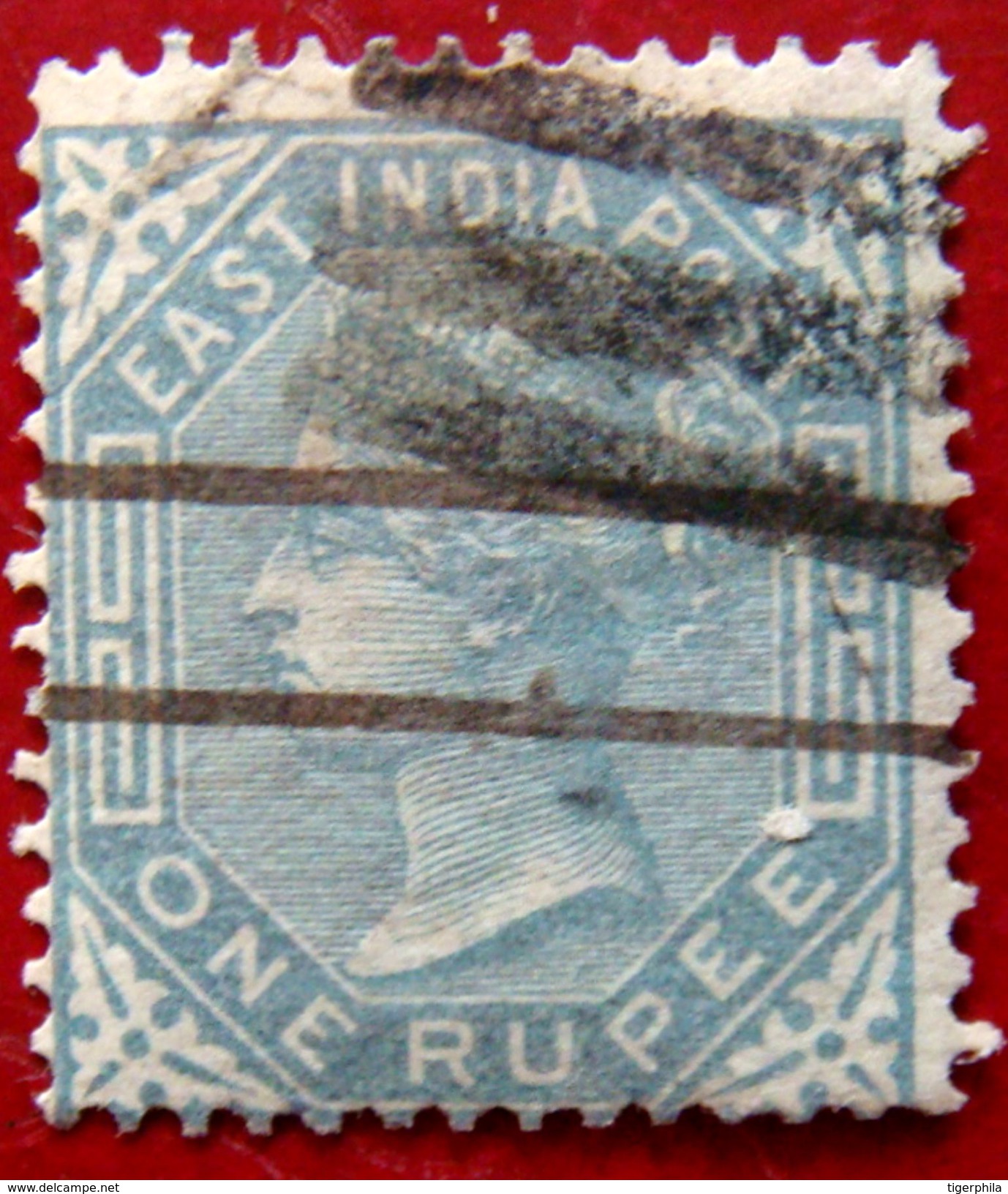 BRITISH INDIA 1874 1Re Queen Victoria USED Phila India76 CV2000Rs WATERMARK : ELEPHANT'S HEAD - 1858-79 Kronenkolonie