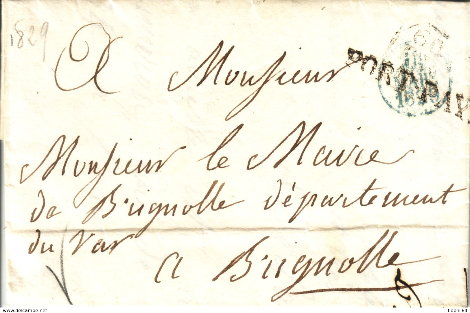 PARIS - 60 / P.P. - PORT PAYE - LETTRE DE PARIS POUR LE MAIRE DE BRIGNOLLE - TAXE 10 MANUSCRITE AU VERSO. - 1801-1848: Précurseurs XIX