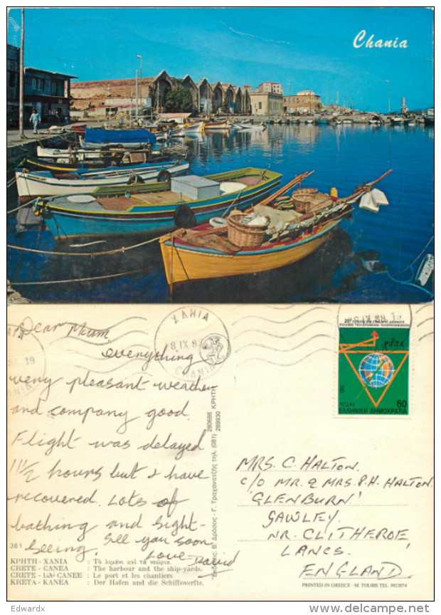 Chania,  Crete, Greece Postcard Posted 1988 Stamp - Grèce
