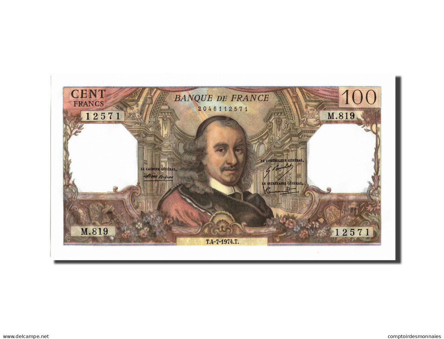 Billet, France, 100 Francs, 100 F 1964-1979 ''Corneille'', 1974, 1974-07-04 - 100 F 1964-1979 ''Corneille''