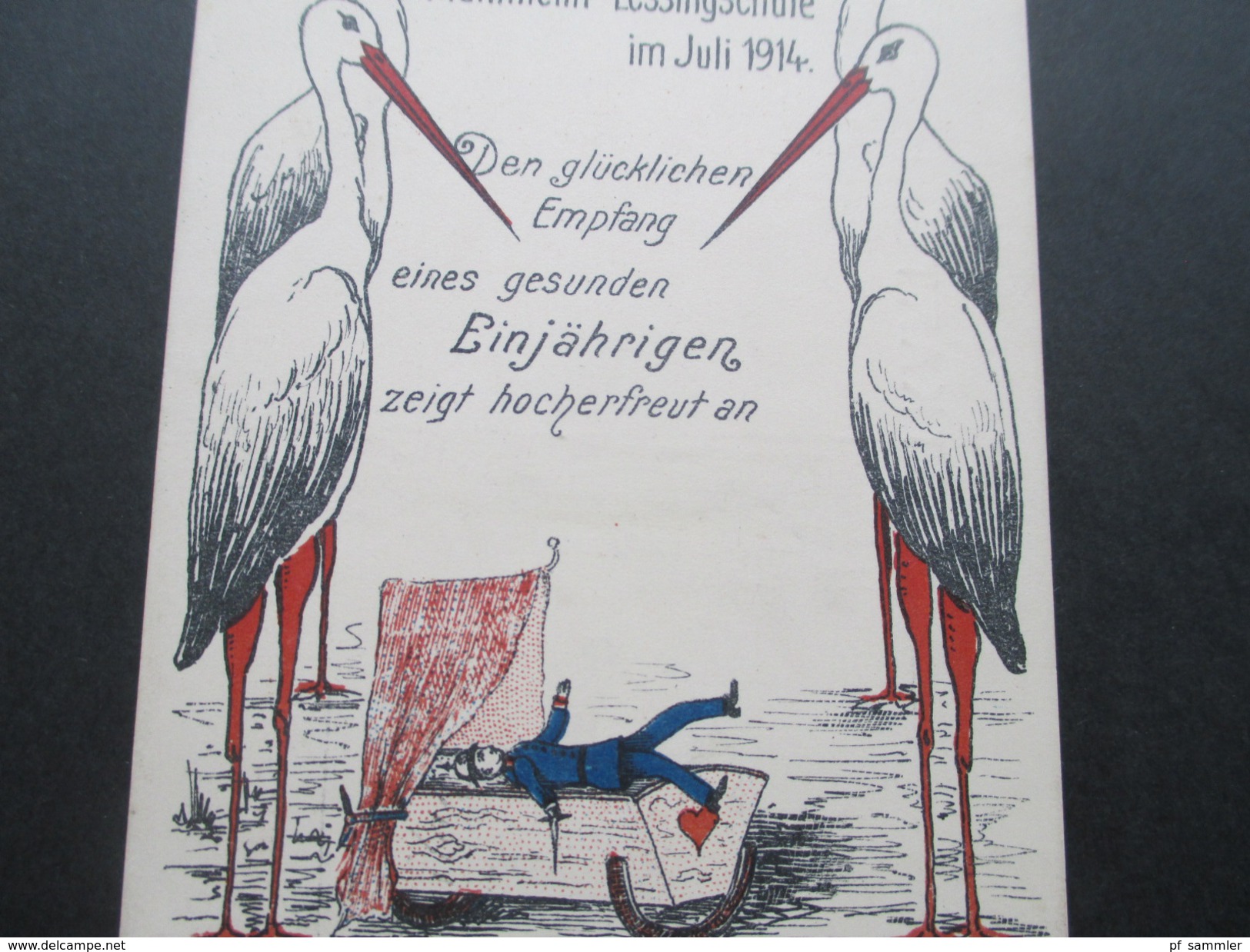 AK / Künstlerkarte 1914 Störche. Zum Freudigen Ereignis In Der Untersekunda. Mannheim Lessingschule. Studentika / Schule - Ecoles