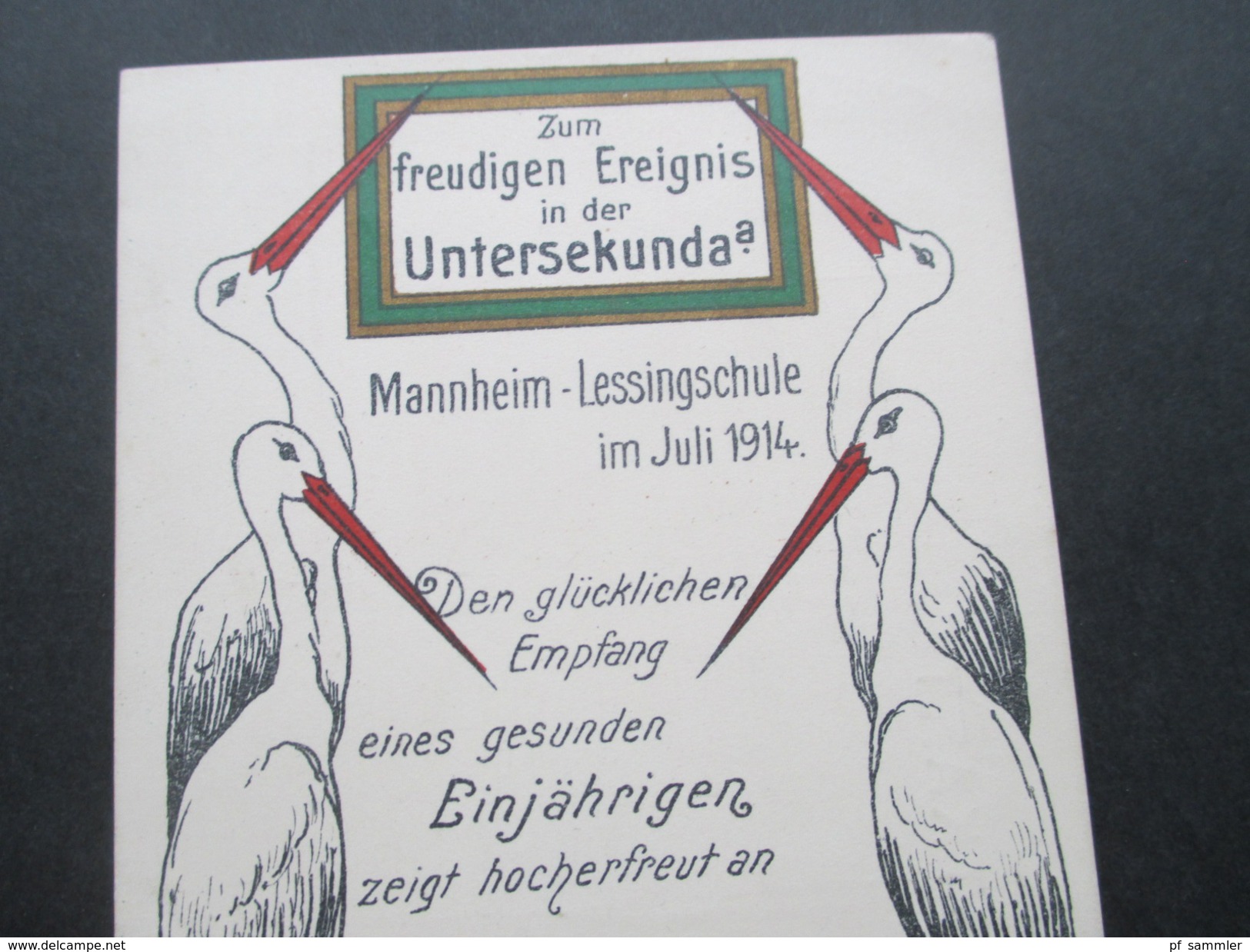 AK / Künstlerkarte 1914 Störche. Zum Freudigen Ereignis In Der Untersekunda. Mannheim Lessingschule. Studentika / Schule - Schulen