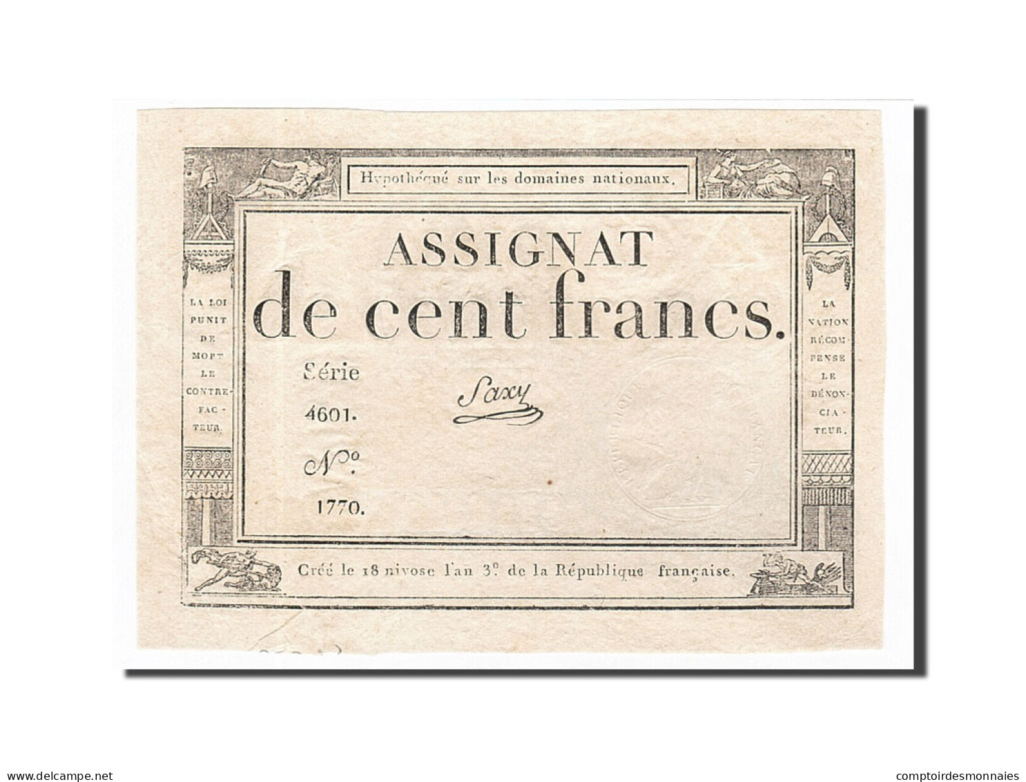 Billet, France, 100 Francs, 1795, 1795-01-07, Saxy, SUP, KM:A78, Lafaurie:173 - Assignats & Mandats Territoriaux