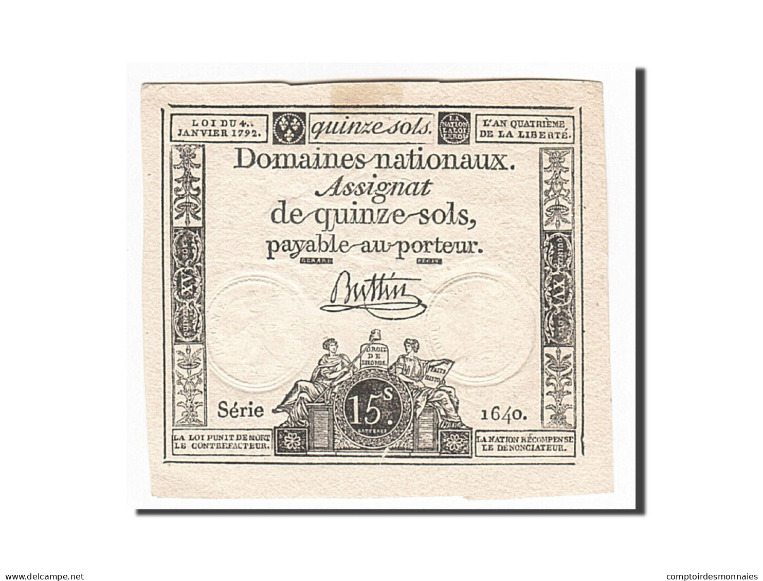 Billet, France, 15 Sols, 1792, 1792-01-04, Buttin, SUP, KM:A54, Lafaurie:149 - Assignats & Mandats Territoriaux
