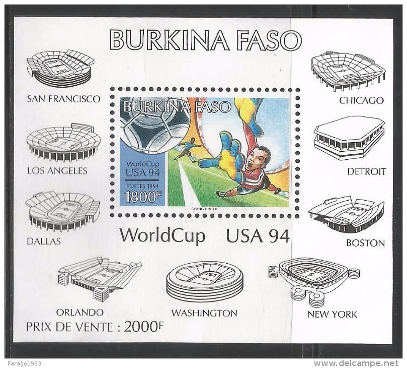 1994 Burkina Faso  World Cup Football USA Architecture Stadiums Complete Set Of 2 Stamps & Souvenir Sheet MNH - Burkina Faso (1984-...)