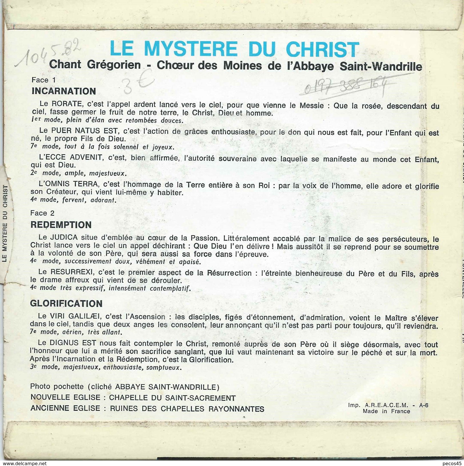 Chant Grégorien "Le Mystère Du Christ". Choeur Des Moines De L'Abbaye De Saint-Wandrille. - Gospel En Religie