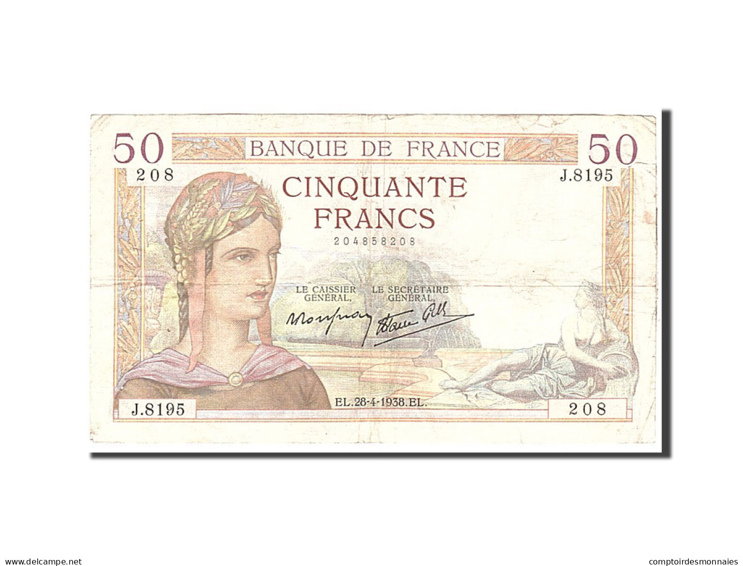 Billet, France, 50 Francs, 1938, 1938-04-28, TB+, Fayette:18.12, KM:85b - 50 F 1934-1940 ''Cérès''