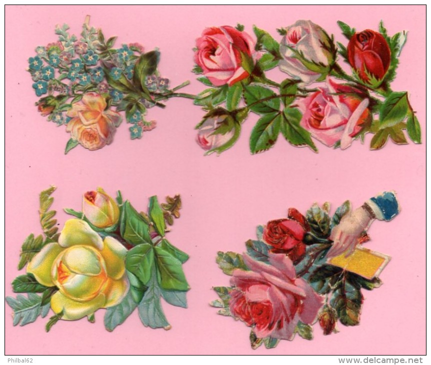 Ensemble De 4 Découpis Gaufrés En Relief,  Fleurs, Roses. - Flowers