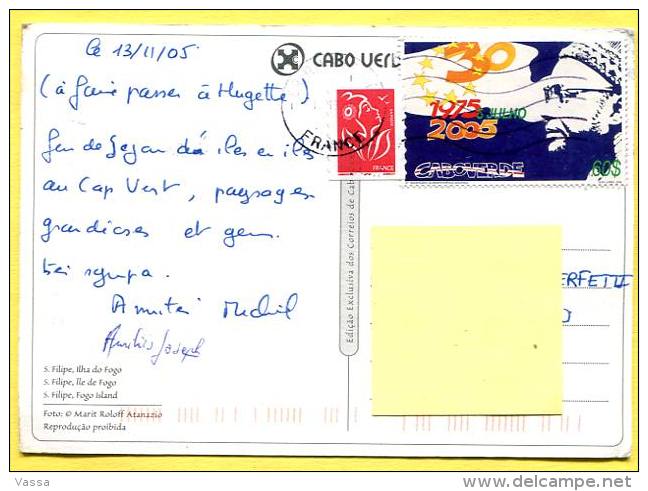 CAP VERT - île De FOGO  ( Island ) -  Postée Au Cap Vert Et Re-expediée De France ,(, 2 Stamps On The Back Side) - Cap Vert