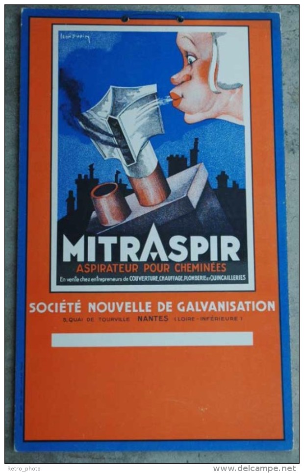 Carton Pub Mitraspir, Aspirateur Pour Cheminées, Nantes, Signé Léion Dupin - Targhe Di Cartone