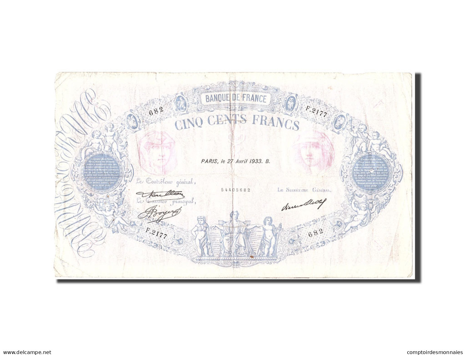 Billet, France, 500 Francs, 1933, 1933-04-27, TB, Fayette:30.36, KM:66m - 500 F 1888-1940 ''Bleu Et Rose''