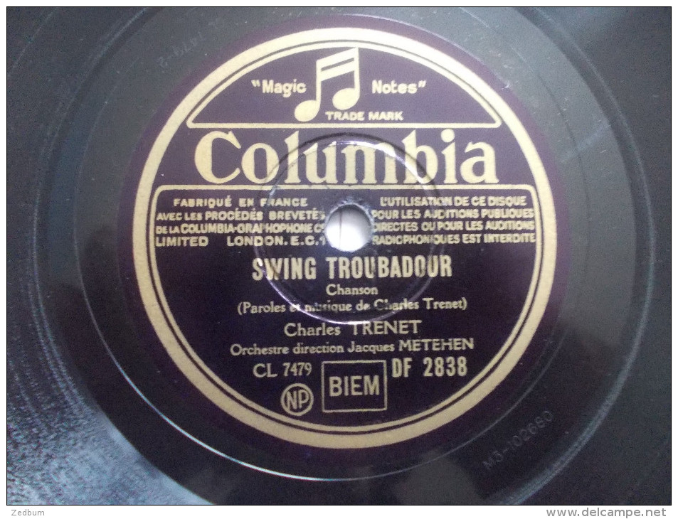 78T - Swing Troubadour Et Bonsoir Jolie Dame Par Charles Trenet - 78 T - Disques Pour Gramophone