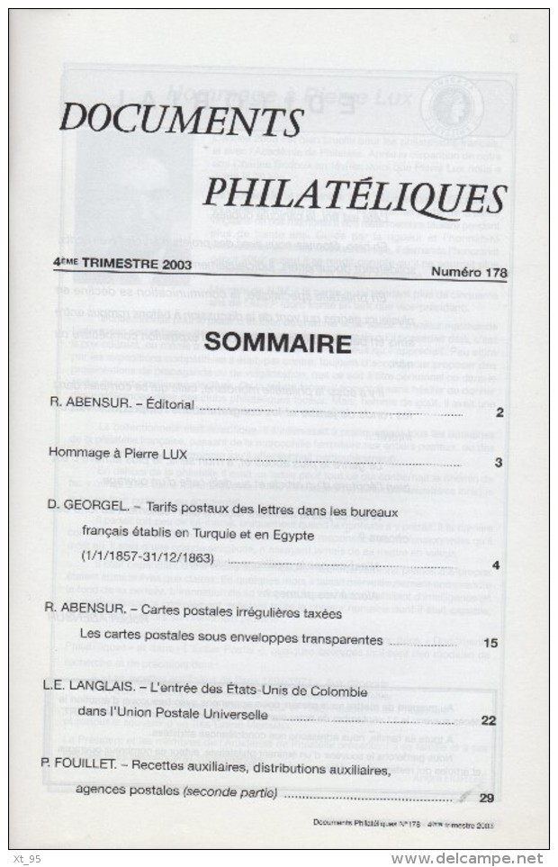 Documents Philateliques - Numero 178 - Voir Sommaire - Autres & Non Classés