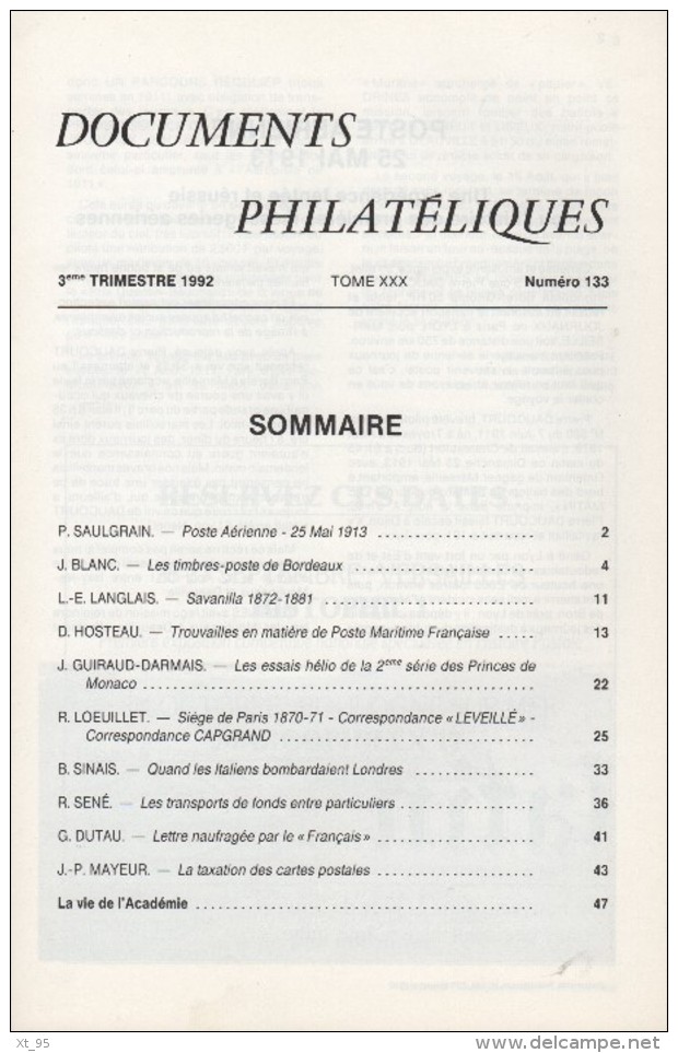 Documents Philateliques - Numero 133 - Voir Sommaire - Autres & Non Classés