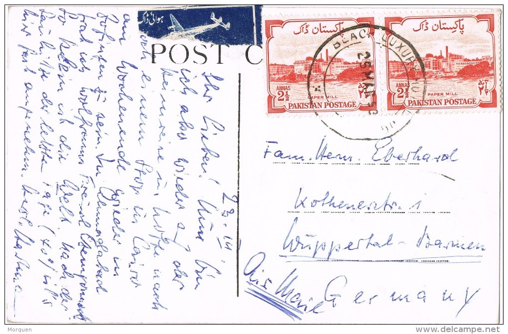 19953. Postal Aerea KARACHI (Pakistan)  1953. Fechador BEACH LUXURY Hotel - Pakistan