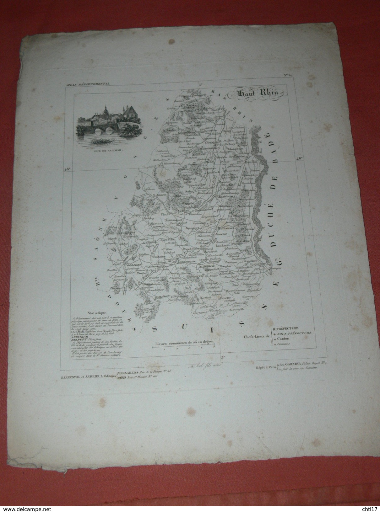 ATLAS DEPARTEMENTAL / 1830 / 1 CARTE " HAUT RHIN "  COLMAR BELFORT ALTKIRCH / EDITEURS ANDRIEUX ET BARRESWILL - Cartes Géographiques