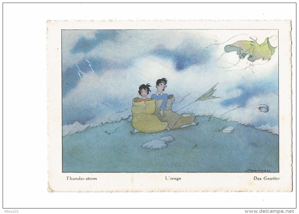 CP Illustrateur SAMIVEL - Humour - L´orage - Camping Tente - Vent éclairs - - Samivel