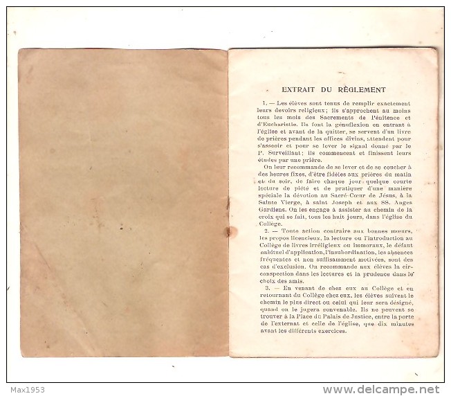 Collège N.-D. De La Paix Namur - Extrait Du Règlement - Calendrier Scolaire 1921-1922 - Autres & Non Classés