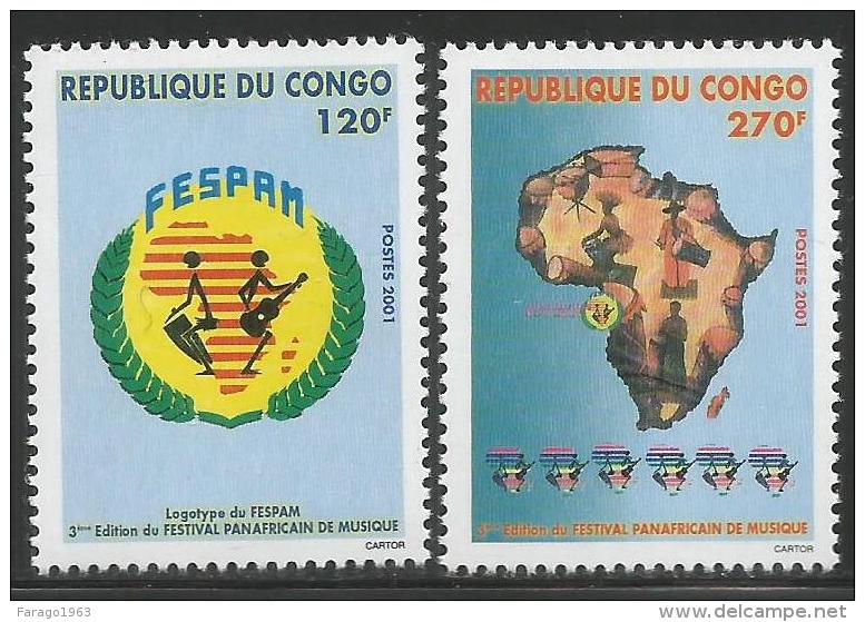 2001 Congo Brazzaville  Pan African Music Festival Complete Set Of 2 Stamps  MNH - Mint/hinged