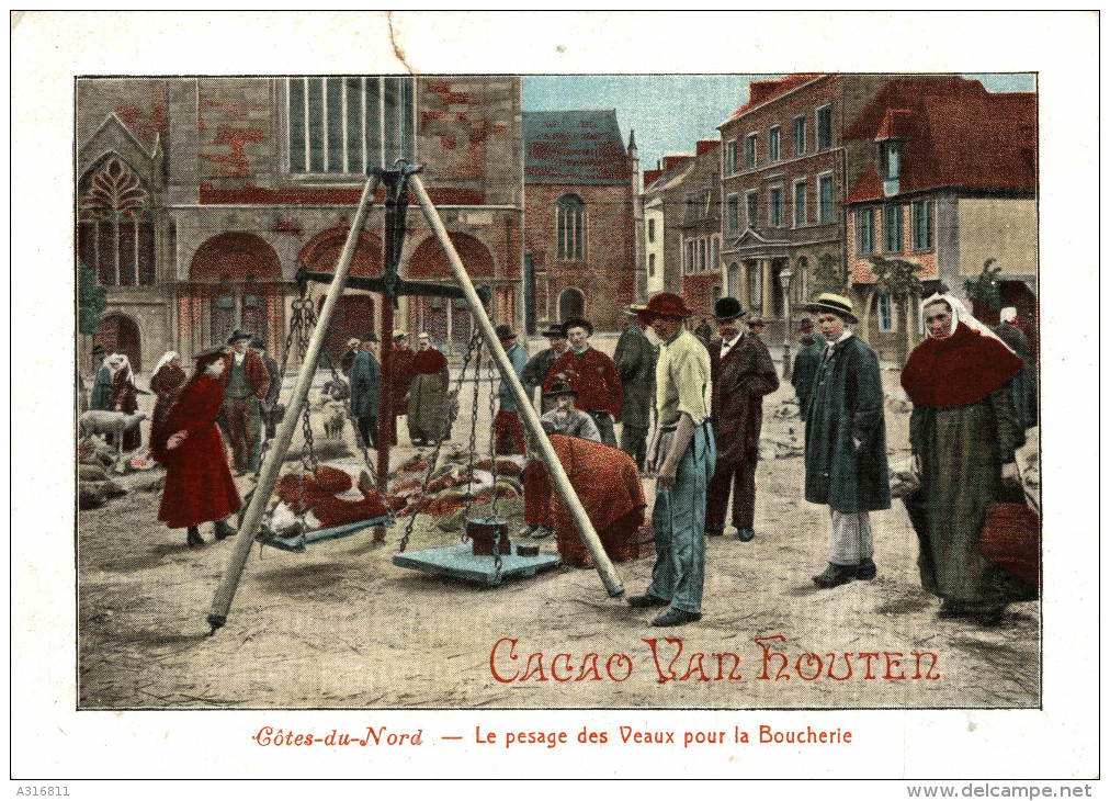 Chromos  CACAO VAN HOUTEN  LE PESAGE DES VAEUX POUR LA BOUCHERIE - Van Houten