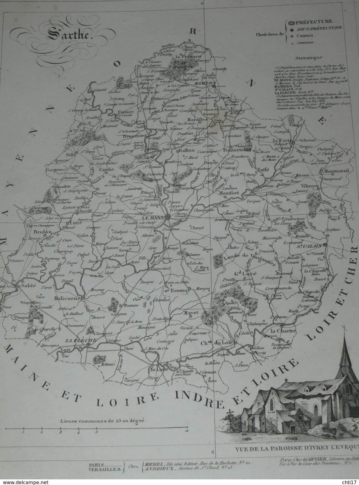 ATLAS DEPARTEMENTAL / 1830 / 1 GRAVURE " SARTHE  " LE MANS MAMERS SAINT CALAIS LA FLECHE  / EDITEURS ANDRIEUX BARRESWIL - Cartes Géographiques