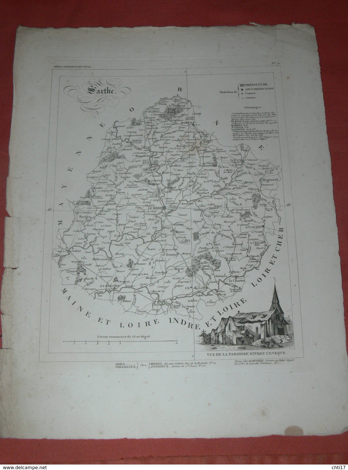 ATLAS DEPARTEMENTAL / 1830 / 1 GRAVURE " SARTHE  " LE MANS MAMERS SAINT CALAIS LA FLECHE  / EDITEURS ANDRIEUX BARRESWIL - Cartes Géographiques