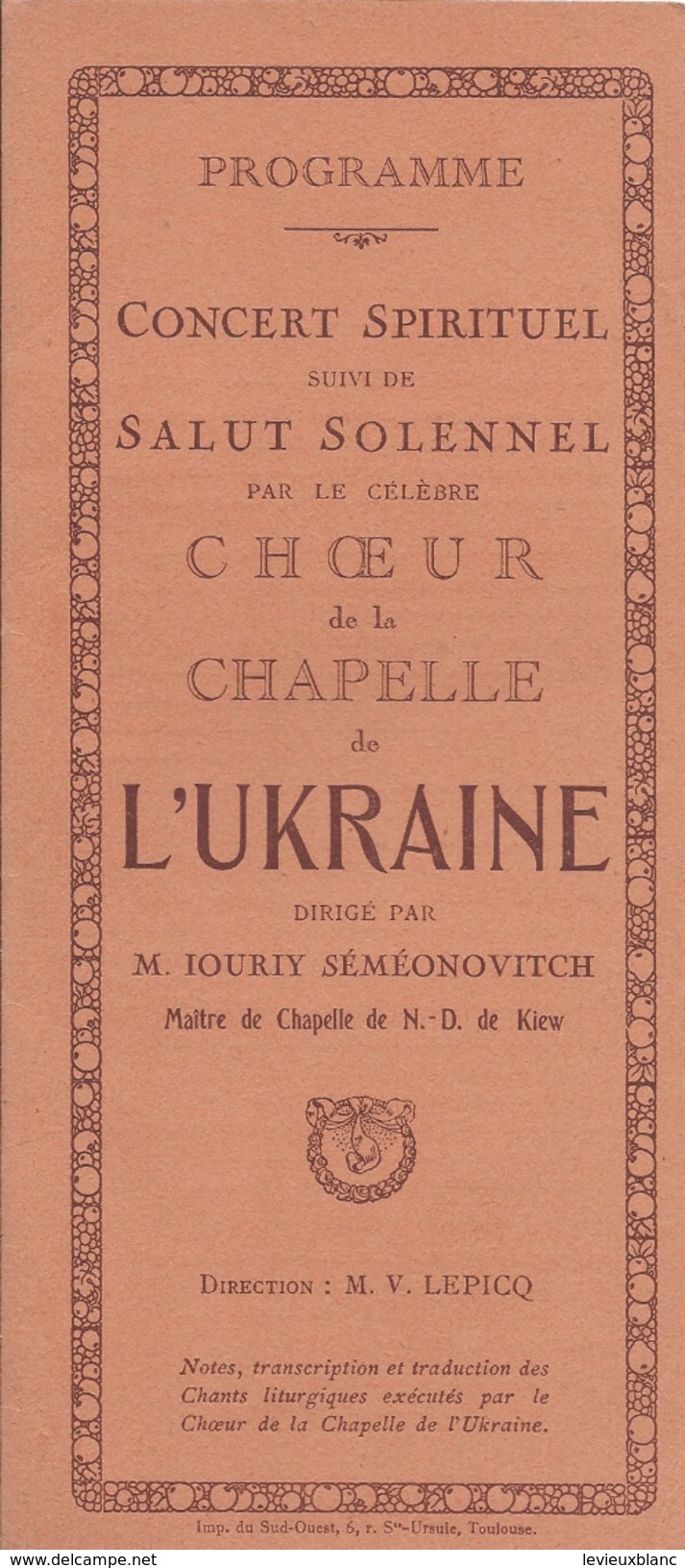 Concert/ Salut Solennel/Choeur De La Chapelle De L'UKRAINE/ Séméonovitch/ Kiev/Vers 1930 ?     PROG91 - Programma's