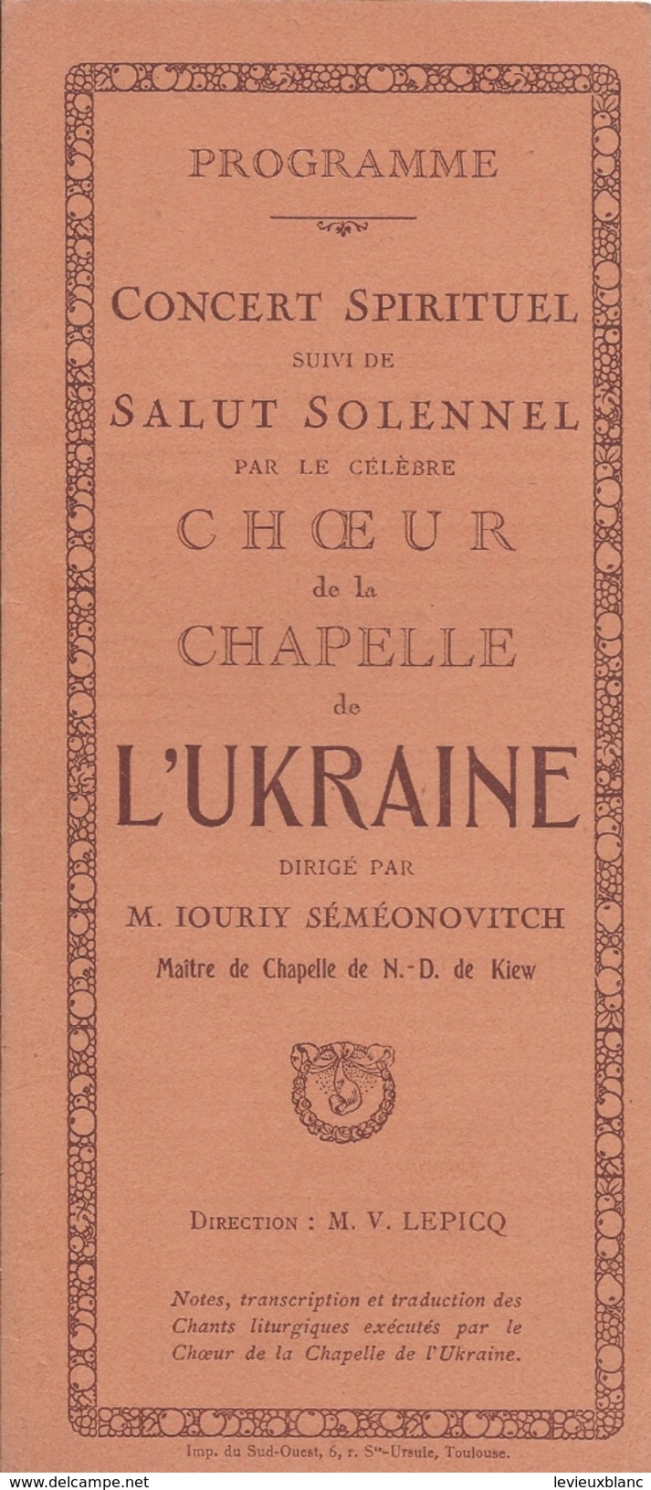 Concert/ Salut Solennel/Choeur De La Chapelle De L'UKRAINE/ Séméonovitch/ Kiev/Vers 1930 ?     PROG91 - Programmes