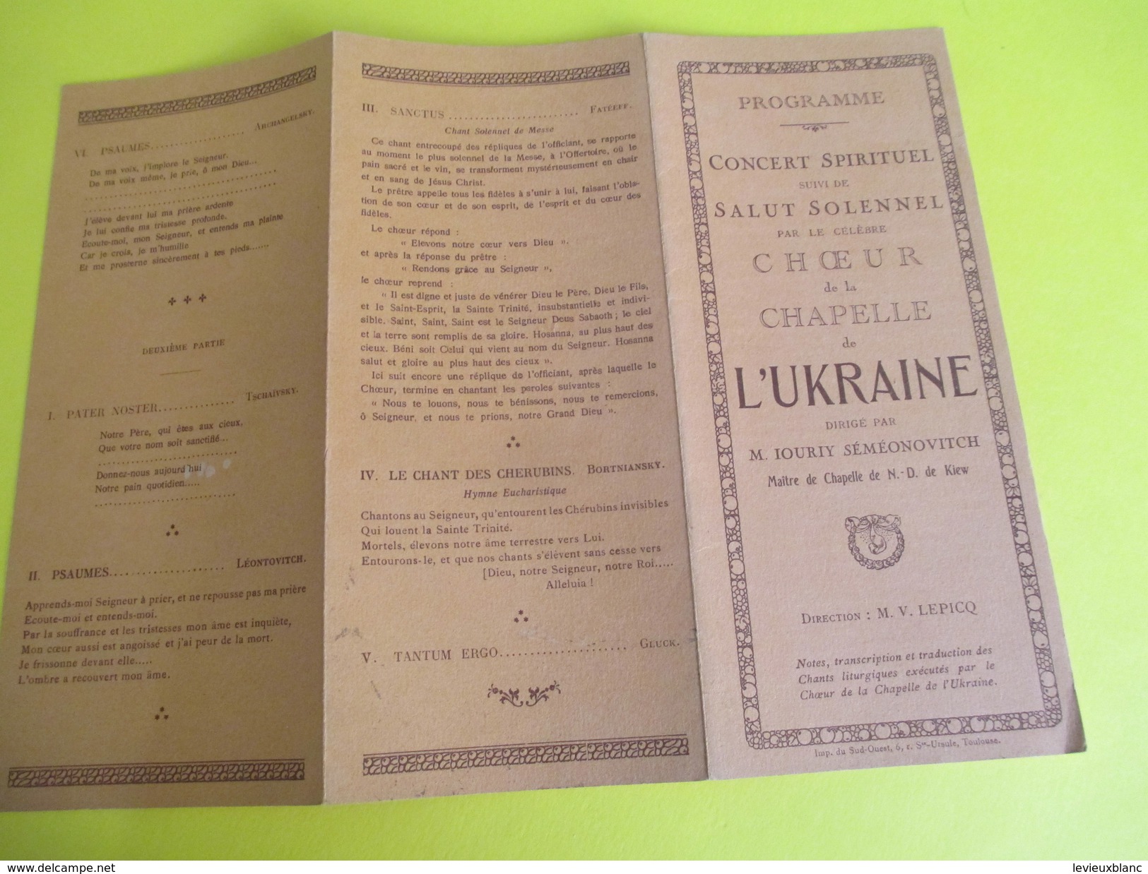 Concert/ Salut Solennel/Choeur De La Chapelle De L'UKRAINE/ Séméonovitch/ Kiev/Vers 1930 ?     PROG91 - Programma's