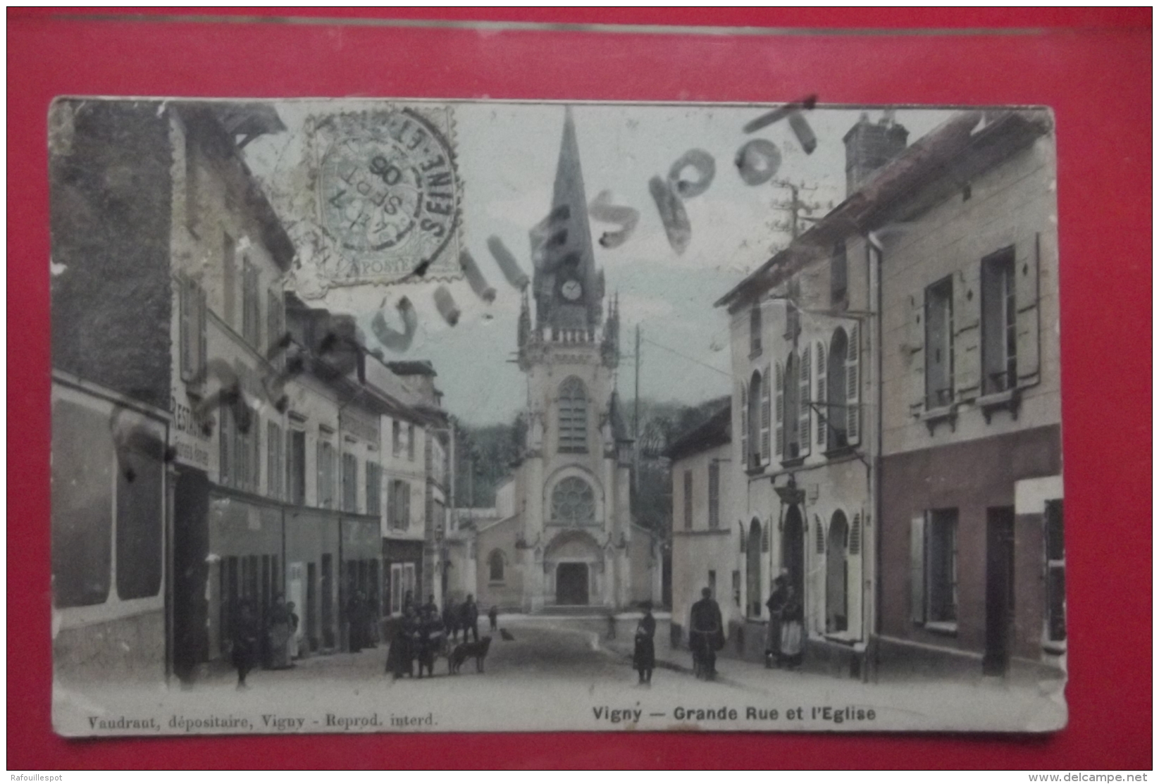 Cp Vigny Grande Rue Et L'eglise Couleur Animé - Vigny