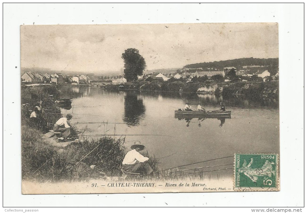 Cp , 02 , CHATEAU THIERRY , Pêche , Pêcheurs , Rives De La MARNE , Voyagée 1908 - Chateau Thierry