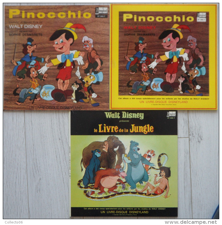 Lot 3 Livre Disque Disney PINOCCHIO LE LIVRE DE LA JUNGLE Sans Les 33 Tours - Accessoires, Pochettes & Cartons