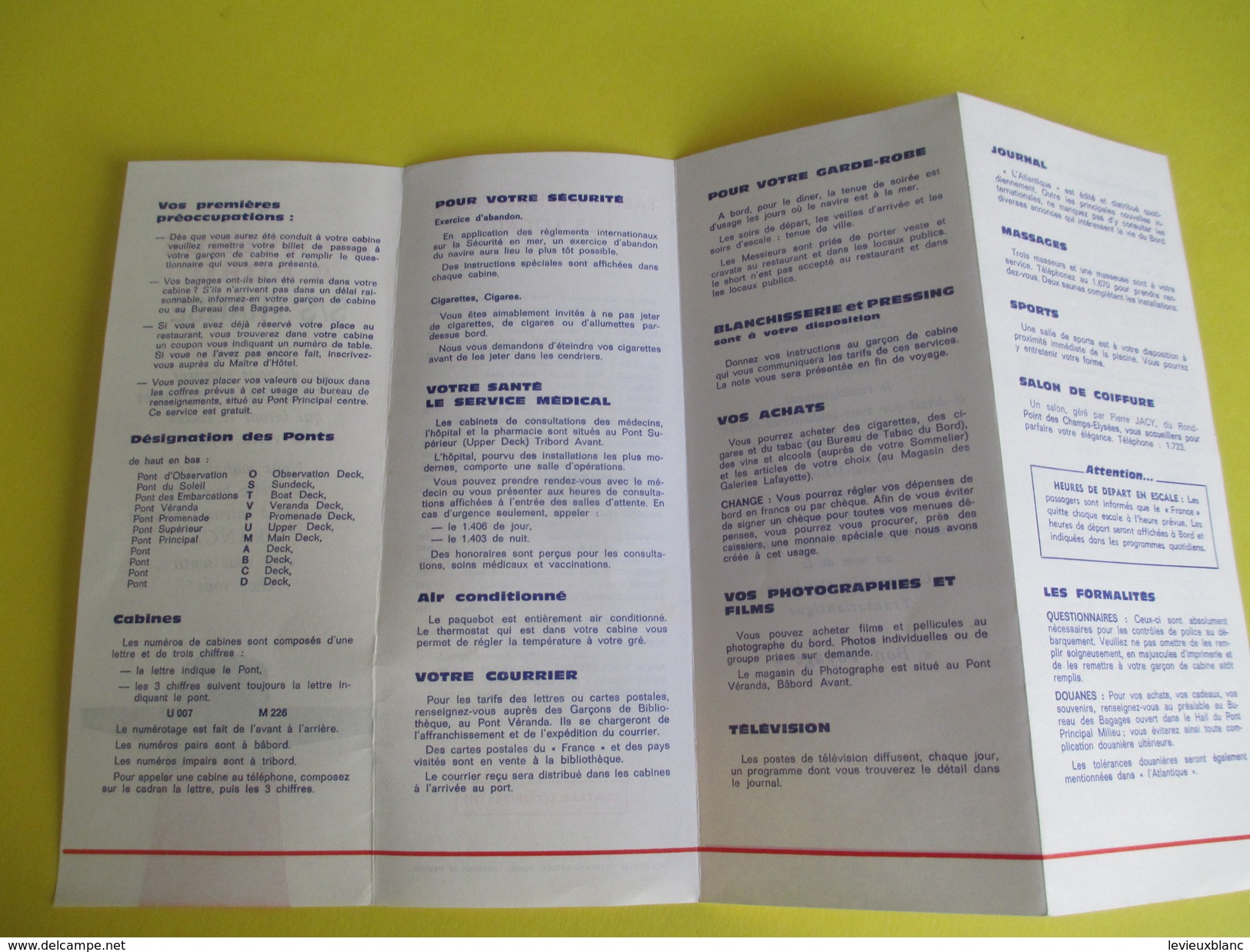 Dépliant /"Bienvenue à Bord" /Bateau"FRANCE"/Compagnie Générale Transatlantique/Consignes Aux Passagers/Années 60  MAR46 - Autres & Non Classés