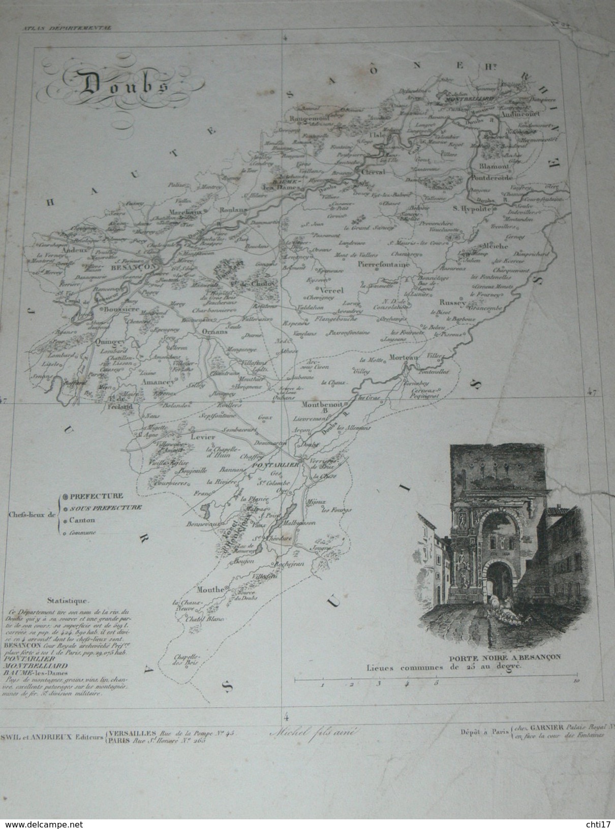ATLAS DEPARTEMENTAL / 1830 / 1 GRAVURE  " DOUBS "  BESANCON PONTARLIER MONTBELLIARD BAUME  / EDITEURS ANDRIEUX BARRESWIL - Cartes Géographiques