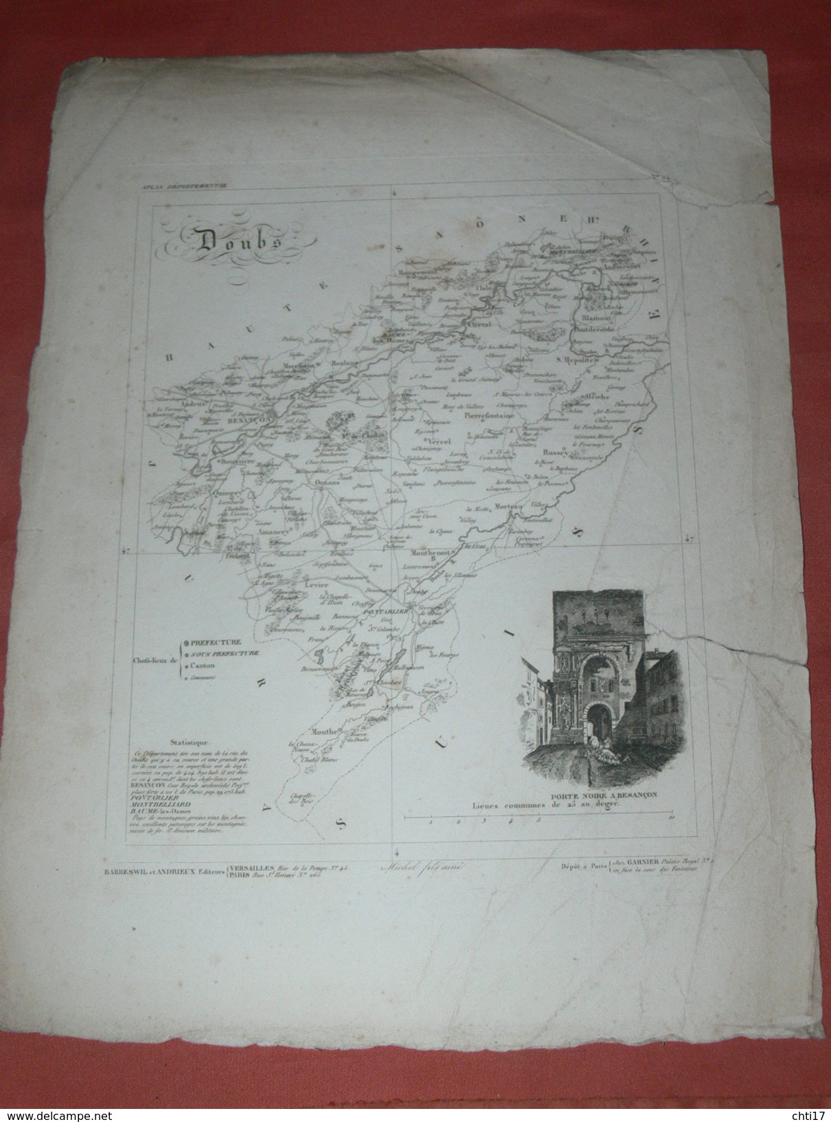 ATLAS DEPARTEMENTAL / 1830 / 1 GRAVURE  " DOUBS "  BESANCON PONTARLIER MONTBELLIARD BAUME  / EDITEURS ANDRIEUX BARRESWIL - Cartes Géographiques