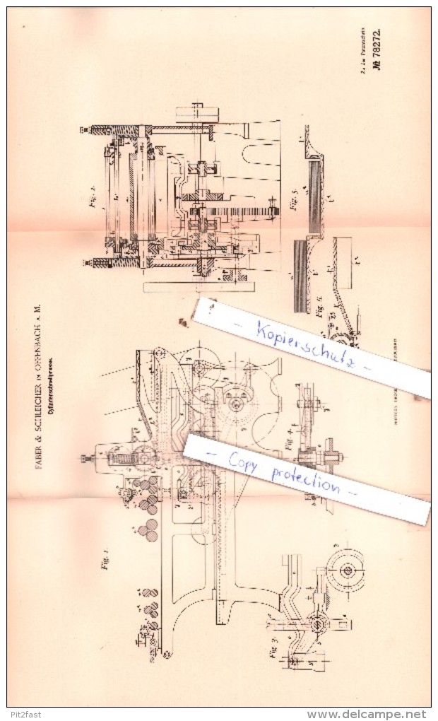 Original Patent  - Faber & Schleicher In Offenbach A. M. , 1894 , Cylinderschnellpresse !!! - Historische Dokumente