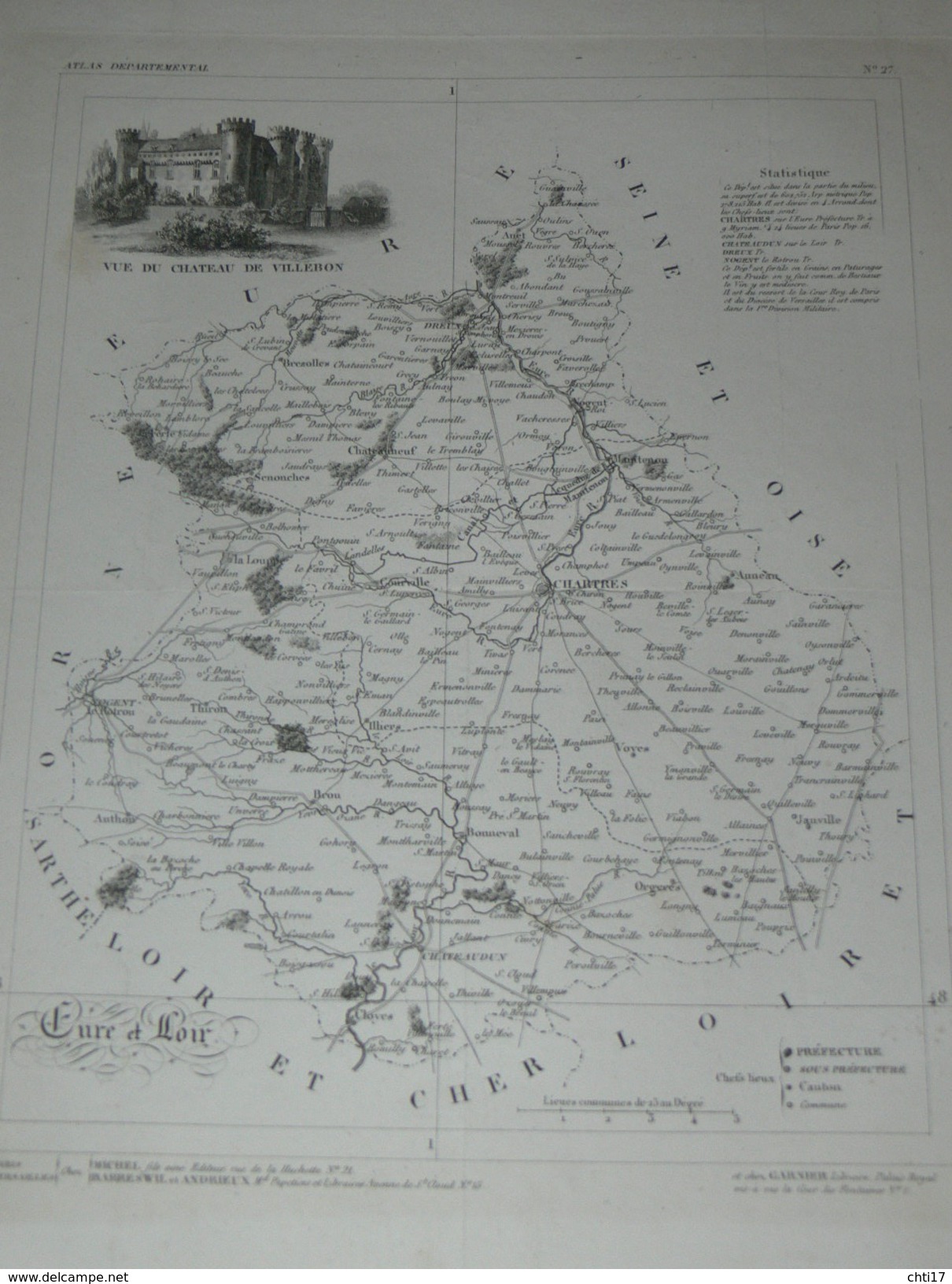 ATLAS DEPARTEMENTAL / 1830 / 1 GRAVURE  " EURE ET LOIR  " CHARTRES DREUX NOGENT CHATEAUDUN  / EDITEURS ANDRIEUX BARREW - Cartes Géographiques