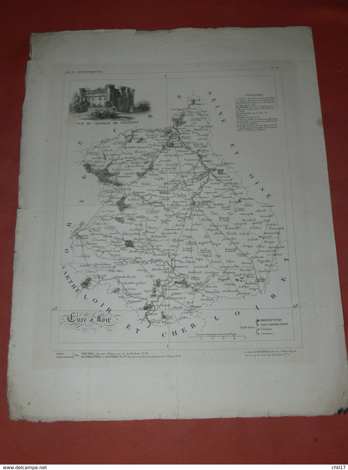 ATLAS DEPARTEMENTAL / 1830 / 1 GRAVURE  " EURE ET LOIR  " CHARTRES DREUX NOGENT CHATEAUDUN  / EDITEURS ANDRIEUX BARREW - Carte Geographique