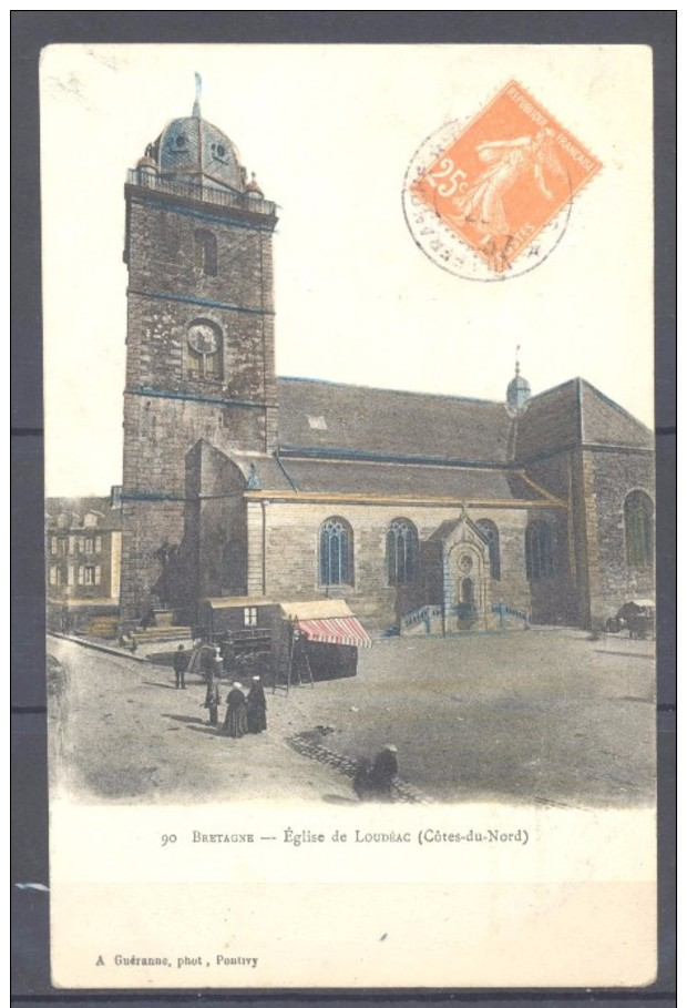 22   LOUDEAC  :  L' EGLISE    .  COLORISEE  .   (  2  SCANS R° V°  ) - Loudéac