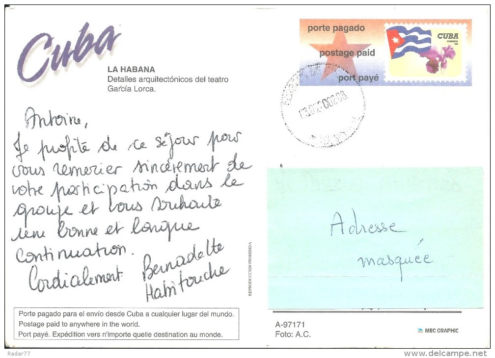 Cuba PAP Carte Postale Pour L'étranger En 2002 - Covers & Documents