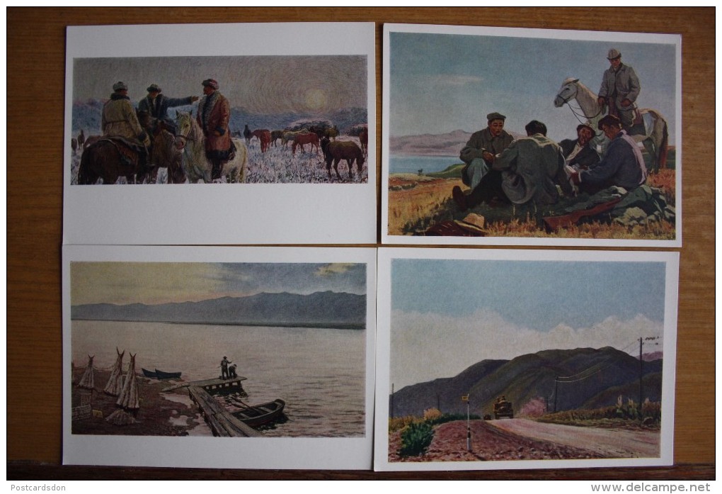 Kyrgyzstan. "KIRGIZIA" IN ART - Old USSR PC Set  - 1962  - 8 Postcards - Kirghizistan