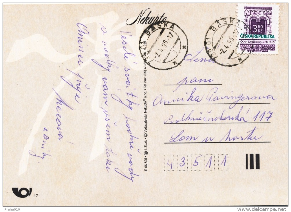 L0505 - Czech Rep. (1996) 739 01 Baska (postcard) Tariff: 3,60 Kc (stamp: Shifted Inscription "CESKA REPUBLIKA") - Plaatfouten En Curiosa